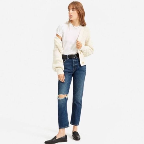 Everlane The Cheeky Ripped Knee Jean Mid Wash Distressed Cropped - Picture 1 of 8
